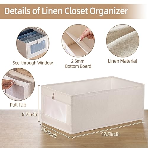 8 Pack Linen Closet Storage Bins with Clear Windows - Foldable Closet Organizers for Clothing and Household Items