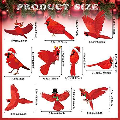 40 Red Cardinal Christmas Ornaments - Wooden Cardinal Birds Hanging Decor for Xmas Tree, Memorial Home, Wedding Gift
