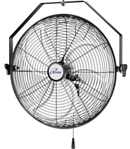 iLiving 20 Inch Wall Mount Fan - High Velocity 4750 CFM, 3-Speed Industrial Metal Fan with 360° Tilt