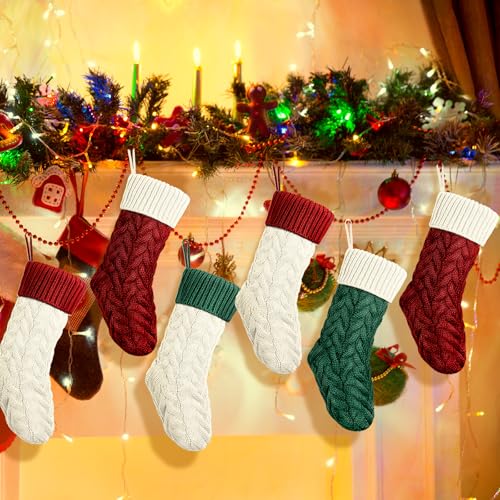 Vinsot 12 pcs 18 Inch Christmas Stockings Cable Knitted Decoration