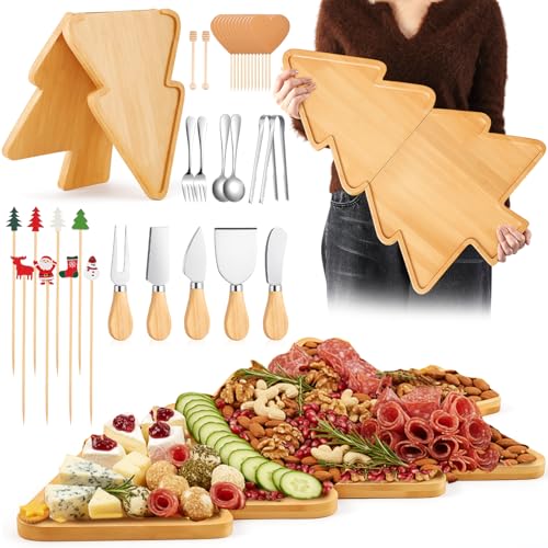 Liliful 76 Pcs Christmas Tree Charcuterie Board Set, Bamboo Color