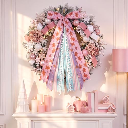 Pastel Christmas Large Wreath Ribbon Bow for Front Door - 1 Pack, Holiday Decor