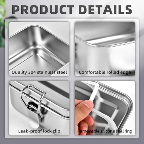 4 Pack 550ml Stainless Steel Bento Lunch Boxes Leakproof Food Containers