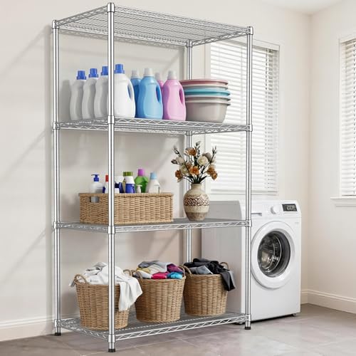 Wnkelo Silver 4-Tier Wire Shelving Unit - Heavy Duty Garage Storage 2200 lbs