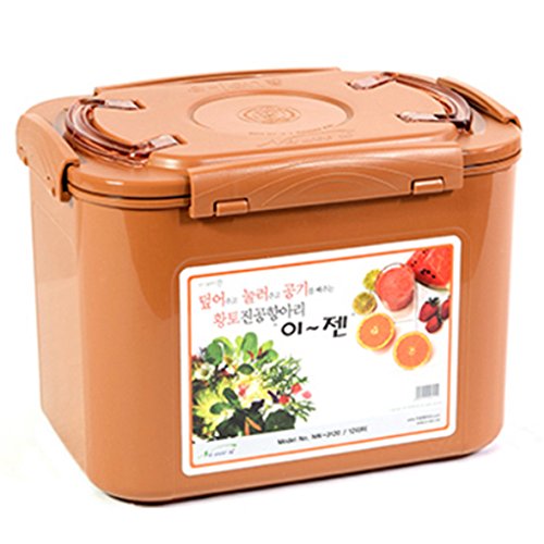 e-jen Premium Kimchi, Sauerkraut Container Probiotic Fermentation with Inner Vacuum Lid (Earthenware Brown, 3.1 gal/ 12L)