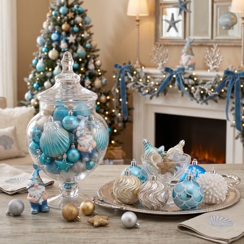 Valery Madelyn 30-Pack Christmas Ball Ornaments Set Teal Aqua Holiday Decor