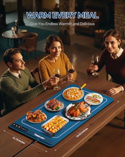 Taseven Blue Food Warming Mat with 7 Temp & 4H Timer, Kids Lock