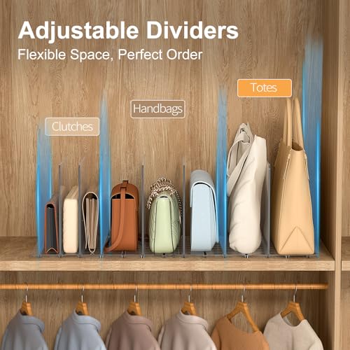 Adjustable Clear Bag & Purse Organizer with 4 Bases + 14 Dividers - Closet Storage