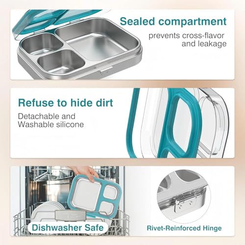 HOMEKOL 27oz Stainless Steel Bento Lunch Box with Leak-Proof Lid, Blue, 3.3 Cups