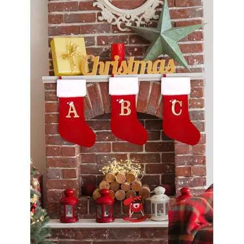 20 Inches Monogrammed Christmas Stockings with Letters,Super Soft Christmas Stockings Large Monogram Stockings Red Letter Stockings for Christmas Holiday Xmas Gift¡¦