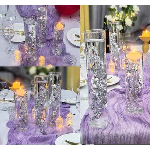 40 Pcs Star String for Floating Candle Centerpieces, Glitter Star Vase Filler for Table Wedding Christmas Water Centerpiece. (Silver)