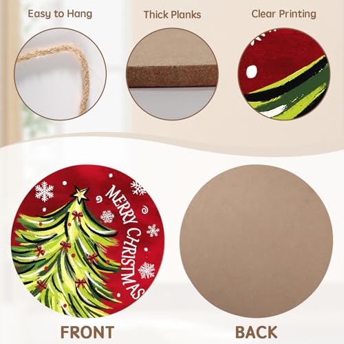 Merry Christmas Door Sign,Christmas Tree Decorations Wooden Holiday Hanging Sign for Front Door,Winter Red Christma Decorations for Home Garden Christm New Year 12"x12"