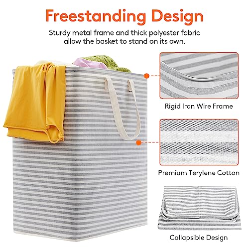 Large Laundry Basket 100L Grey Collapsible & Freestanding - 2 Pack