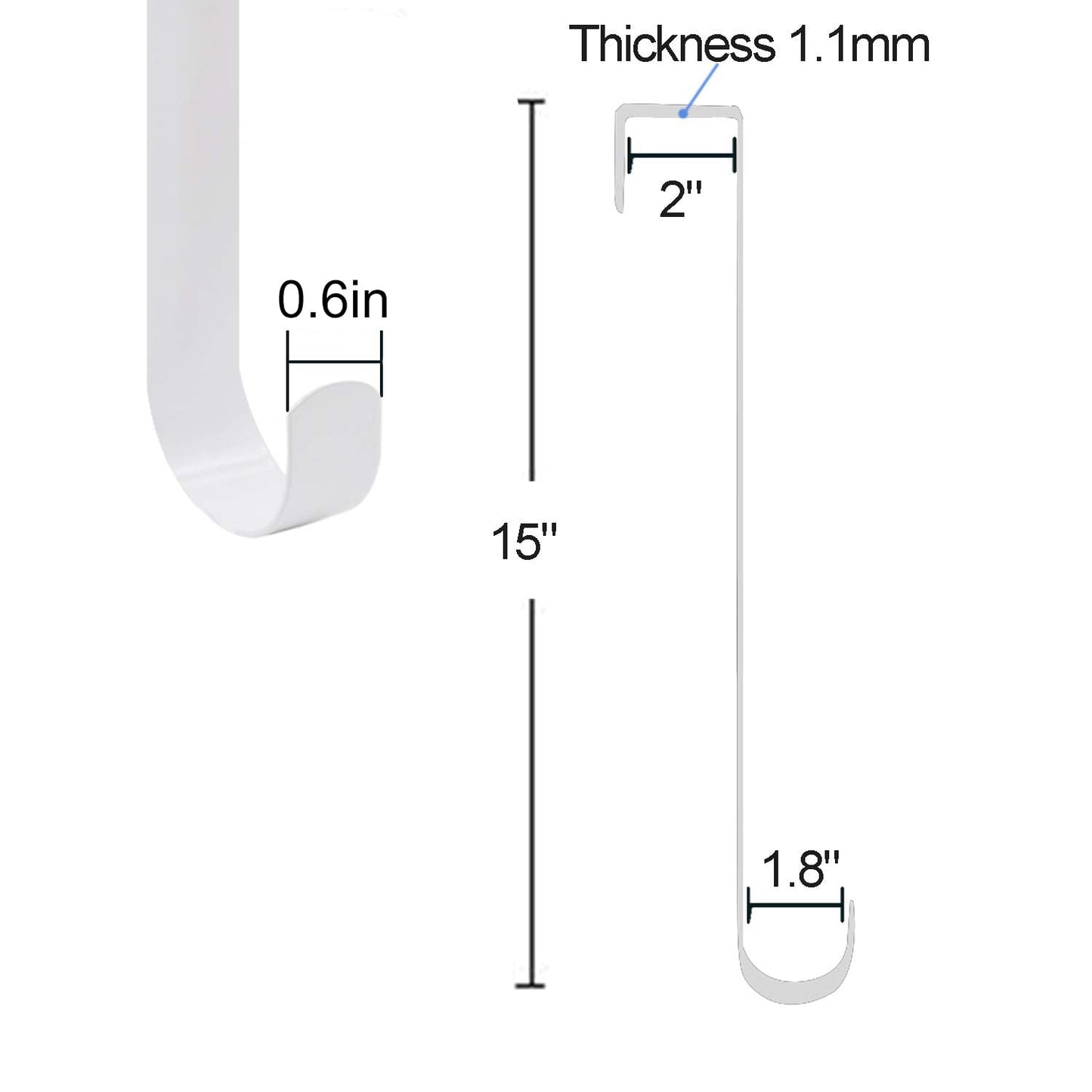 HiGift 2 Pack White Wreath Hanger for Front Door, Long Metal Over The Door Hook for Christmas and Party Wreath Making Decoration, Hanging Clothing, Towels, Wreaths, Bags, 15"