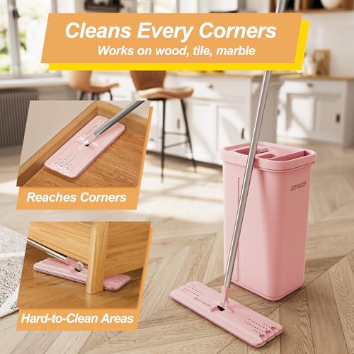 Pink Mop and Bucket Set with Wringer for Floor Cleaning - Self-Cleaning Microfiber Refill Included - Variation A