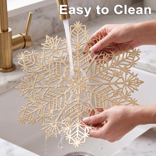 ADRIMER Snowflake Placemats Set of 12 - Gold Vinyl 15 Inch (Round)