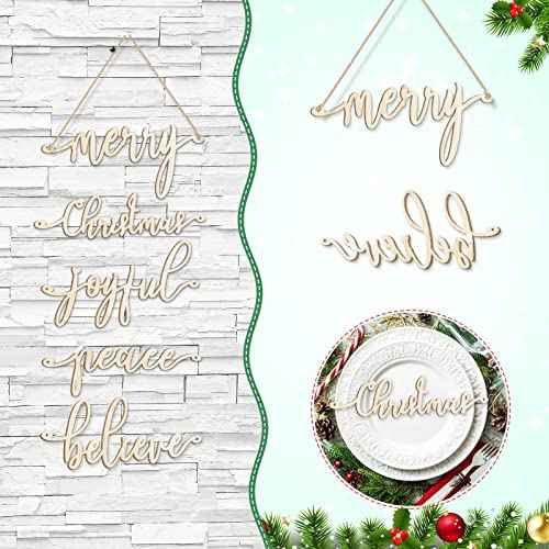 Jetec 10 Pcs Christmas Beige Letter Cutout Sign Wooden Word Sign Ornaments Letter Hanging Craft for Xmas Tree Merry Joyful Peace Believe Cutout Plates Table Decors for Rustic Farmhouse Winter Home