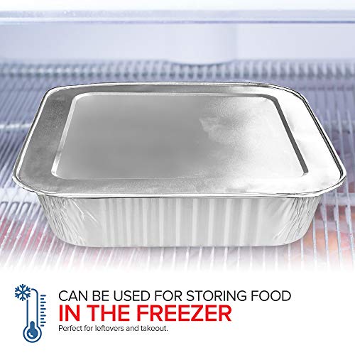 Disposable 8-Inch Square Aluminum Foil Pans with Lids - 50 Pack