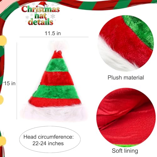 Christmas Elf Hat for Adults - Red & Green Plush Santa Hat for Holiday Parties