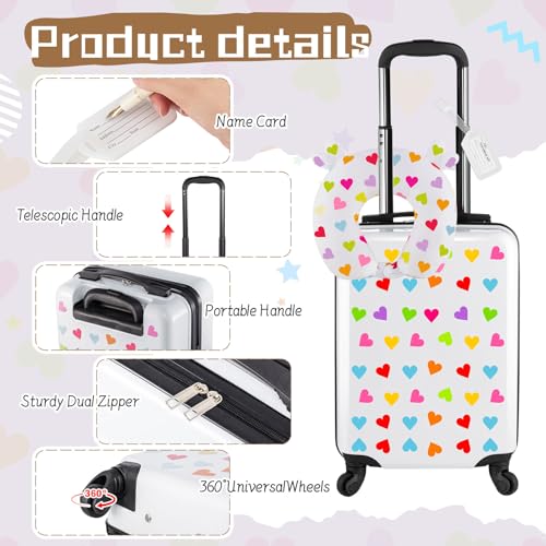 Sanwuta 4-Piece Kids Luggage Set with Heart Design, 17 Inch Hardside Suitcase & Backpack, Travel Accessories for Children