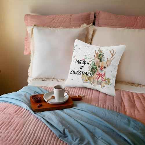 Chihuahua Christmas Pillows Covers 18x18, Merry Christmas Dog Pillow Covers for Couch Bed, Chihuahua Gifts for Women£¬Chihuahua Dog Christmas Decorations for Living Room Bedroom