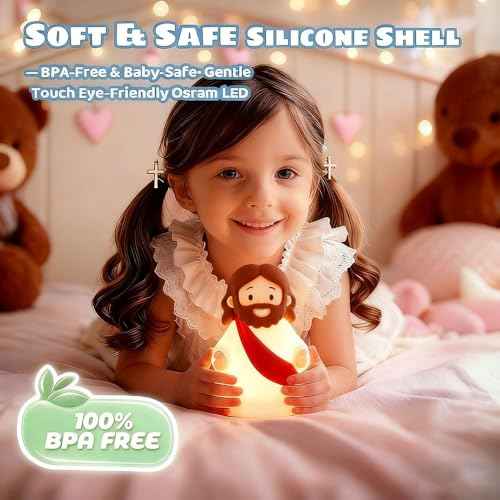 Jesus Night Light Rechargeable Bedside Night Light Dimmable Silicone LED Light Ideal for Religious Gatherings, Gifts for Sunday School, Baptism Presents, Easter Egg Decorations (red)