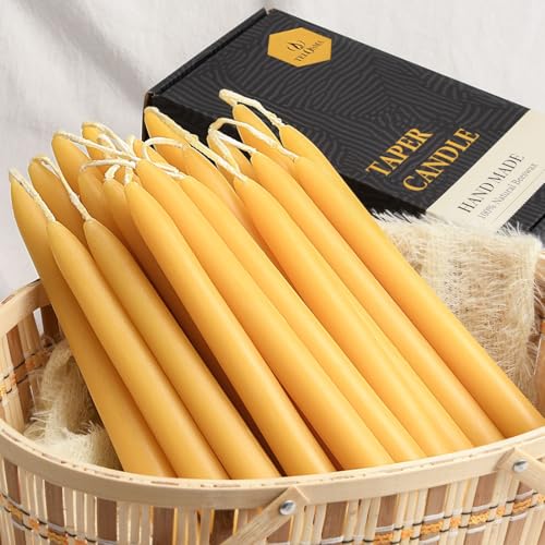 Yellow Beeswax Taper Candles 8 Inch Bulk Pack - All Natural Dripless | TELOSMA