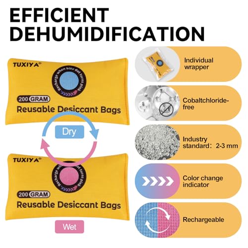Rechargeable Silica Gel Desiccant Packets 24 Pack 200g Each - Reusable Moisture Absorbers with Indicator