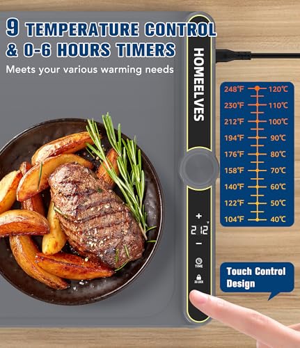 Gray 32x15 Inch Food Warming Mat - Rapid Heating, Adjustable Temp, Safe Silicone