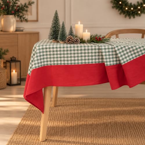 MONDAY MOOSE Christmas Gingham Checkered Farmhouse Tablecloth 55x70 inch Red/Green