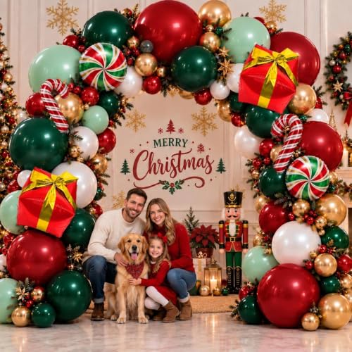 Pinbra Christmas Balloon Arch Kit Red Green Gold Double Stuffed Balloons Holiday Decor