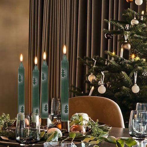 Wondise Green Christmas Flameless Taper Candles with Remote & Timer - Pack of 6