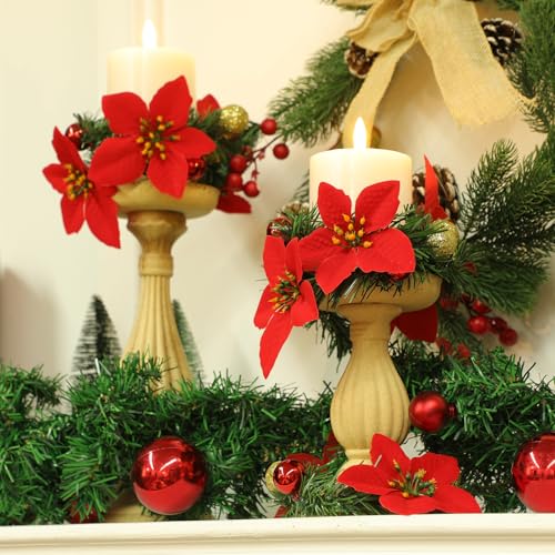 Zhengmy 30 Pcs Christmas Garland Ties with Poinsettia & Ornaments — Flexible Holiday Railing Decor, 20 Inch