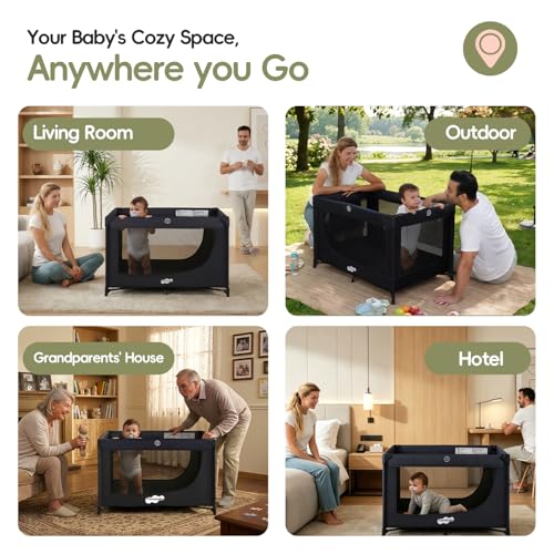 Portable Baby Playpen Pack and Play Foldable Travel Crib - Black