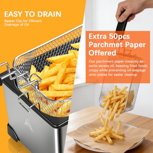 CATTLEMAN Deep Fryer with Oil Filtration 1600W 3L Stainless Steel - Home Kitchen
