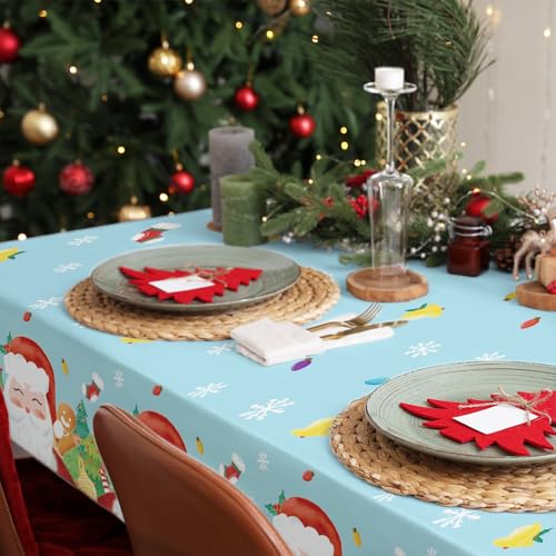 Gatherfun 2-Pack Christmas Santa Disposable Tablecloths 54x108" for Merry Christmas Party Decorations