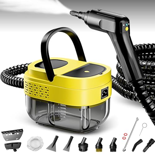 Yellow Handheld Steam Cleaner 2500W with 3-Level Adjustable Handle & 16 Accessories