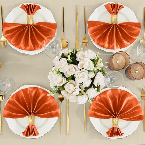 Orange Satin Napkins & Napkin Rings Set of 50 - Elegant Dining Table Decor
