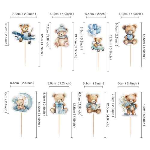32PCS Baby Shower Bear Cupcake Toppers Airplane Car Balloon Moon Gift Bear Cake Topper Decorations Baby Theme Birthday Party Cake Decorative Supplies