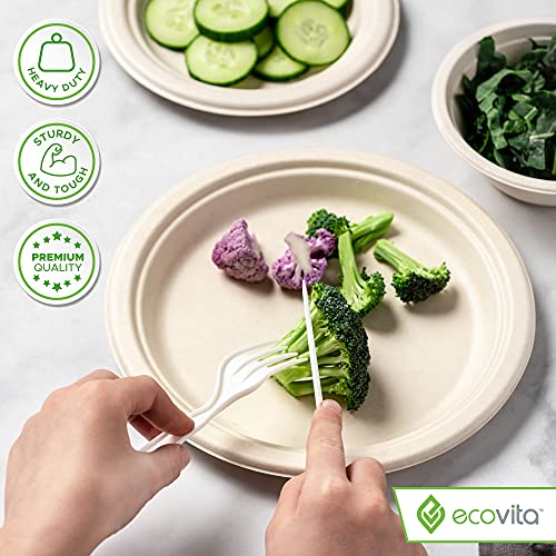 Ecovita Large 9-inch Compostable Paper Plates - 150 Eco-Friendly Sturdy Tableware