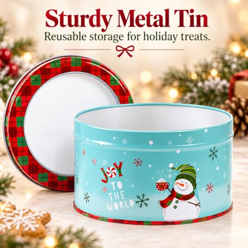 Christmas Cookie Tin with Lid – 5.3 Inch Metal Treat Box