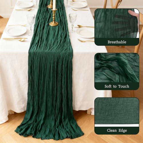 Emerald Green Cheesecloth Table Runner 3 Pack 35 x 120 in - Christmas Holiday Decor (Ztzfacai)