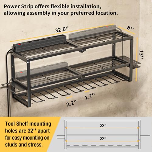 32 Inch Heavy Duty Power Tool Organizer with Charging Station and Surge Protector