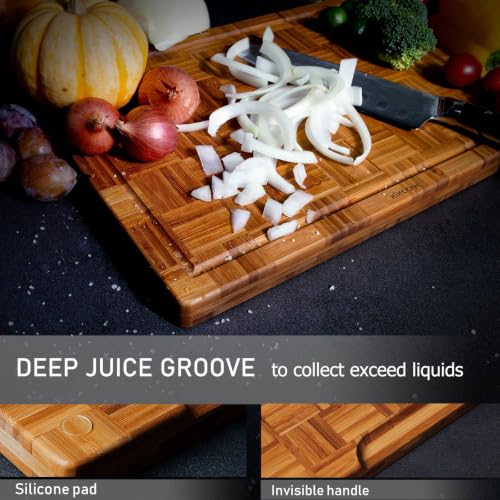 Extra Large Bamboo Cutting Board Set - 17 x 12 Inch Kitchen Chopping Boards with Rack