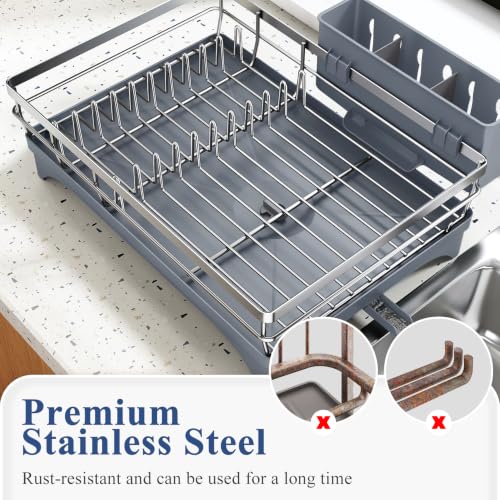 Dish Drying Rack for Kitchen Counter - Silver, 16.7 x 11.8 Inches, Large Capacity, Rustproof Stainless Steel - Silver / Countertop