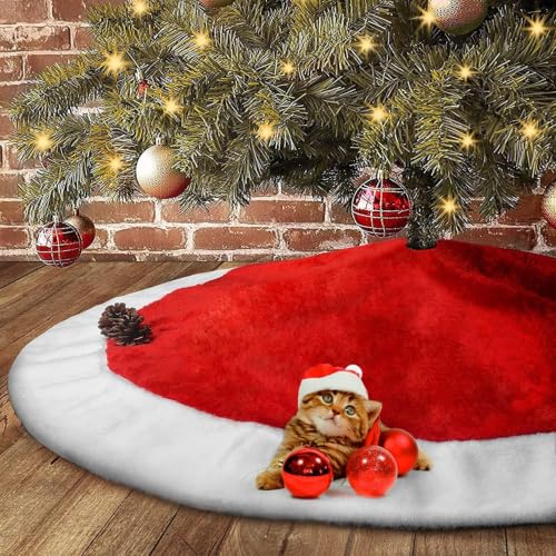X-Large Red & White Velvet Christmas Tree Skirt - 48 Inch Holiday Decor