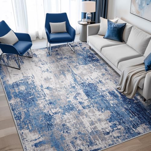 RELEANY Blue/Gray 5'x8' Modern Abstract Washable Area Rug for Living Room