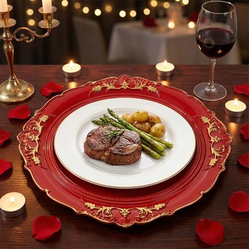 Red Charger Plates 13 Inch Embossed Plastic Set of 6 for Wedding & Party – Umisriro