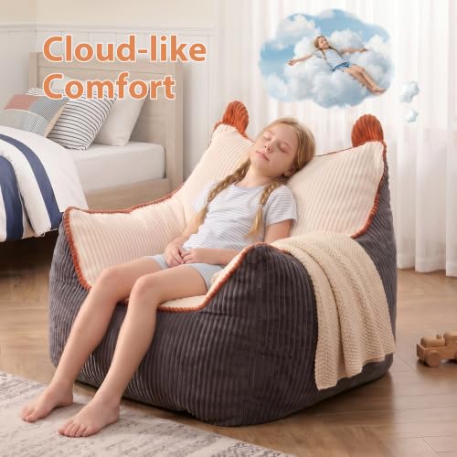 Kids Bean Bag Chair 28-Inch Plush Sofa for Reading & TV - Beige-Grey Variation