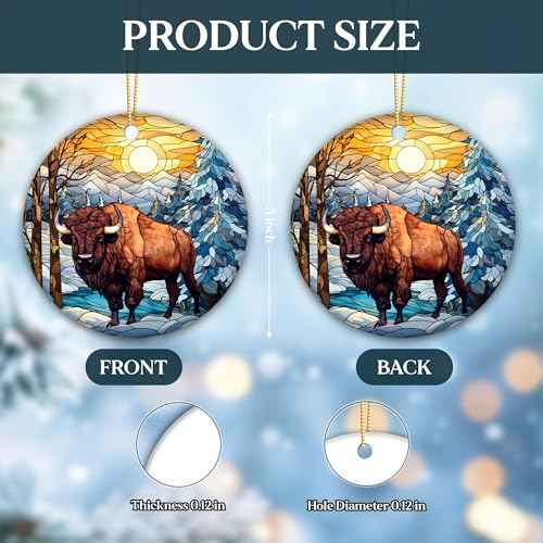Buffalo Christmas Ornament 2025 | Stained Glass Bison Ornament, Wild Animals Christmas Tree Decor, Beautiful Scenic Buffalo, Keepsake, Yellowstone National Park (Bison in Light)
